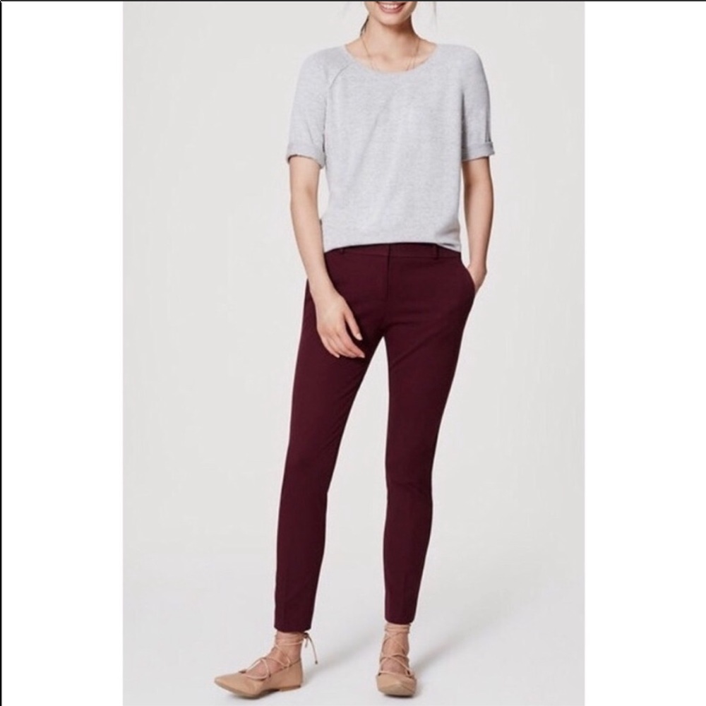 LOFT Burgundy Marissa Skinny Work Pants